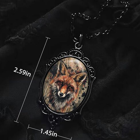 Goth Fox Cameo Necklace Set Vintage Gothic Fox Pendant Halloween Witch Costume Accessories Women Girls Chocker Jewelry Gift in Kuwait