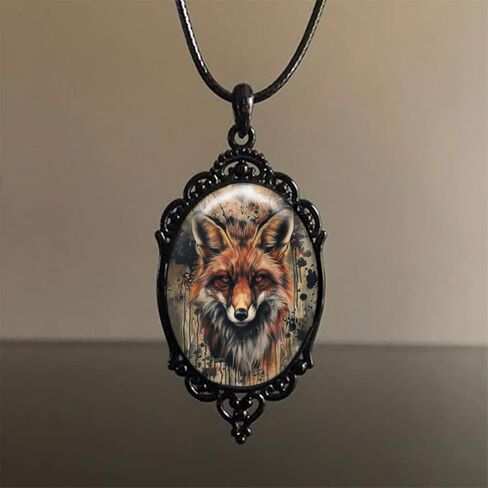 Goth Fox Cameo Necklace Set Vintage Gothic Fox Pendant Halloween Witch Costume Accessories Women Girls Chocker Jewelry Gift in Kuwait
