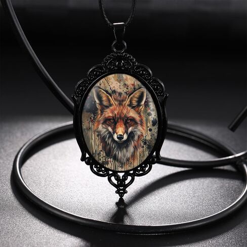 Goth Fox Cameo Necklace Set Vintage Gothic Fox Pendant Halloween Witch Costume Accessories Women Girls Chocker Jewelry Gift in Kuwait