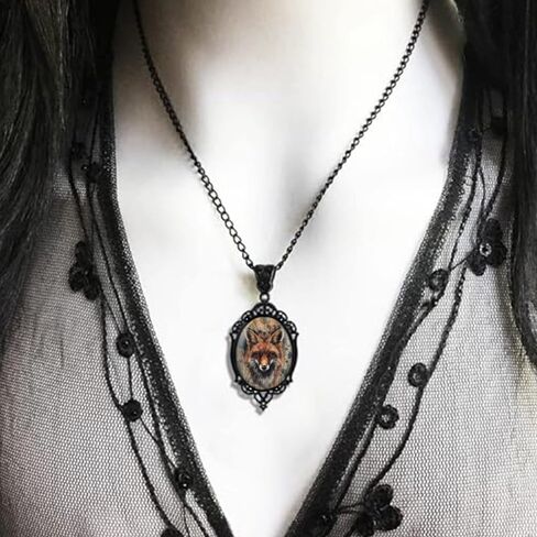 Goth Fox Cameo Necklace Set Vintage Gothic Fox Pendant Halloween Witch Costume Accessories Women Girls Chocker Jewelry Gift in Kuwait