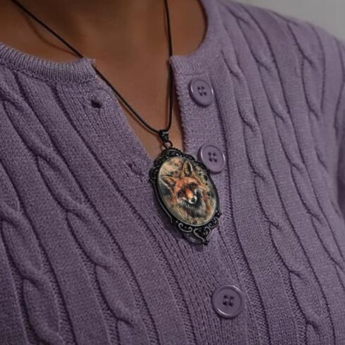 Goth Fox Cameo Necklace Set Vintage Gothic Fox Pendant Halloween Witch Costume Accessories Women Girls Chocker Jewelry Gift in Kuwait