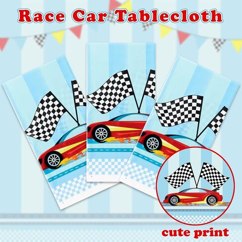 3PCS Racing Car Party Tablecloth Decoration Checkered Flag Race Car Disposable Plastic Rectangular Table Covers for Kids Boys Birthday Racing Car Party Baby Shower Decor Supplies, 54X108inch in Saudi Arabia
