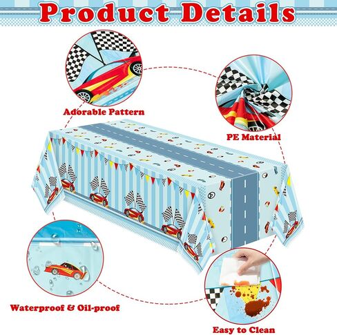 3PCS Racing Car Party Tablecloth Decoration Checkered Flag Race Car Disposable Plastic Rectangular Table Covers for Kids Boys Birthday Racing Car Party Baby Shower Decor Supplies, 54X108inch in Saudi Arabia