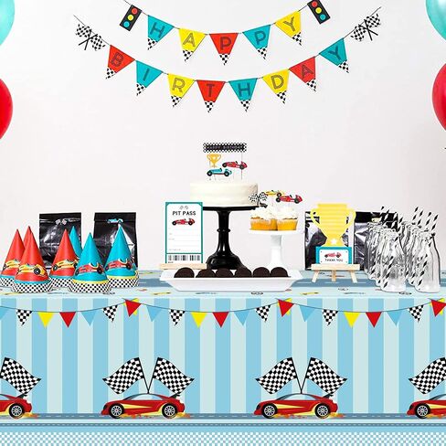 3PCS Racing Car Party Tablecloth Decoration Checkered Flag Race Car Disposable Plastic Rectangular Table Covers for Kids Boys Birthday Racing Car Party Baby Shower Decor Supplies, 54X108inch in Saudi Arabia