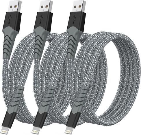 كابل لايتنينج لشاحن iPhone 3 حزم 3أقدام، [معتمد من Apple MFi] لكابل شاحن Apple USB إلى كابل Lightning للشحن السريع، سلك شاحن iPhone مجدول من النايلون in Kuwait