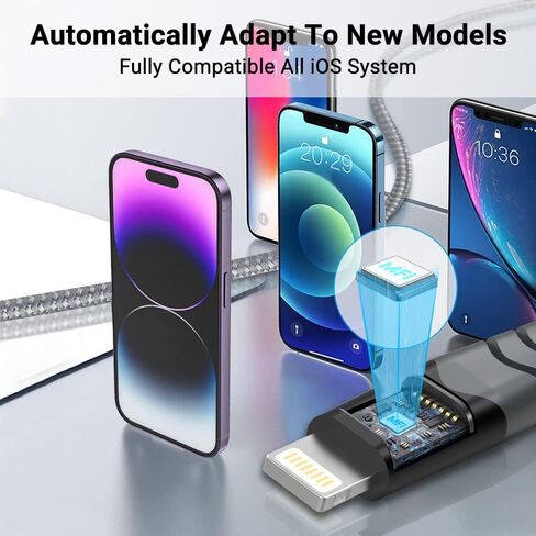 كابل لايتنينج لشاحن iPhone 3 حزم 3أقدام، [معتمد من Apple MFi] لكابل شاحن Apple USB إلى كابل Lightning للشحن السريع، سلك شاحن iPhone مجدول من النايلون in Kuwait