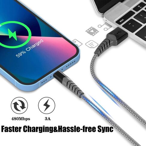 كابل لايتنينج لشاحن iPhone 3 حزم 3أقدام، [معتمد من Apple MFi] لكابل شاحن Apple USB إلى كابل Lightning للشحن السريع، سلك شاحن iPhone مجدول من النايلون in Kuwait