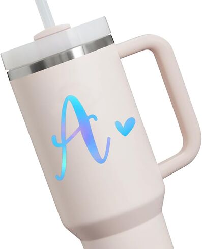 Set of 3 Single Letter Decal, Letter with Heart, Tumbler Decal, Monogram Vinyl Decal, Single Letter Monogram, Holographic Initials Decal, Car Decal, Cup Vinyl Sticker (E + Heart) in Kuwait