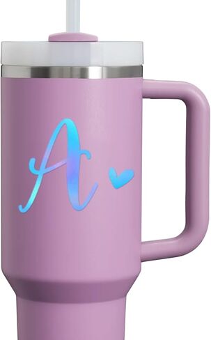 Set of 3 Single Letter Decal, Letter with Heart, Tumbler Decal, Monogram Vinyl Decal, Single Letter Monogram, Holographic Initials Decal, Car Decal, Cup Vinyl Sticker (E + Heart) in Kuwait