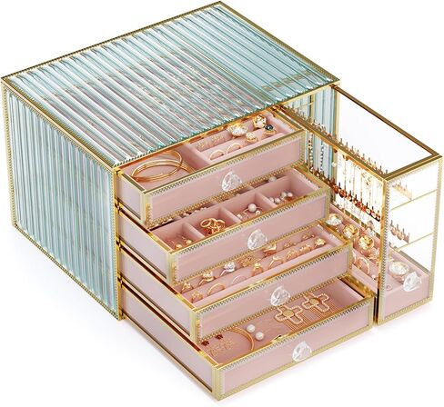Jewelry Box Tempered Glass 5-Drawer Jewelry Organizers and storage, Large Jewelry Boxes & Organizers With Velvet Necklaces Earring Organizer. in Kuwait