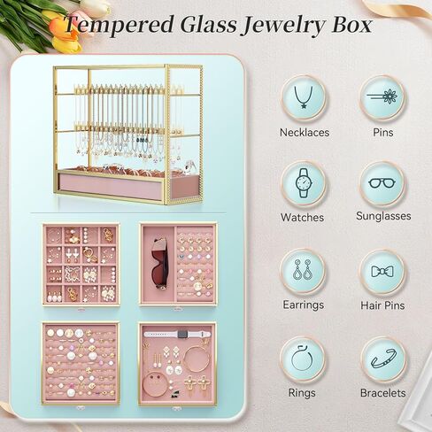 Jewelry Box Tempered Glass 5-Drawer Jewelry Organizers and storage, Large Jewelry Boxes & Organizers With Velvet Necklaces Earring Organizer. in Kuwait