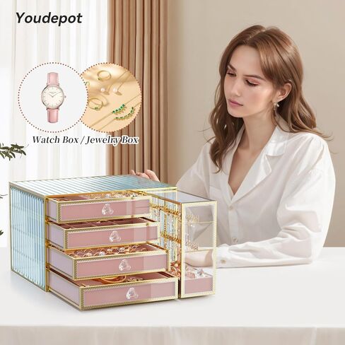Jewelry Box Tempered Glass 5-Drawer Jewelry Organizers and storage, Large Jewelry Boxes & Organizers With Velvet Necklaces Earring Organizer. in Kuwait