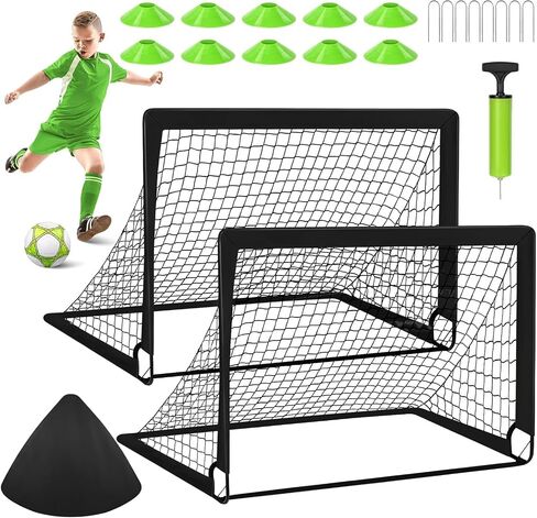 هدف كرة القدم MIAOKE للفناء الخلفي، هدفين لكرة القدم بطول 4 × 3 أقدام معدات تدريب محمولة على مرمى كرة القدم مع كرة قدم، 10 مخاريط كرة قدم، حقيبة حمل، شبكة ممارسة كرة القدم لألعاب الشباب، الرياضة - أسود in Kuwait