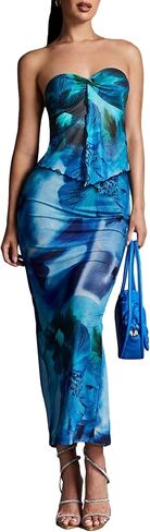 Milumia Women's 2 Piece Outfits Tie Dye Twist Split Hem Tube Top and Long Skirt Set in Saudi Arabia