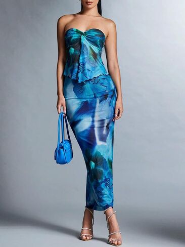 Milumia Women's 2 Piece Outfits Tie Dye Twist Split Hem Tube Top and Long Skirt Set in Saudi Arabia