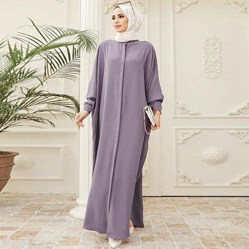 IKADEX نساء كم جناح الخفاش عباية زر فضفاض مناسب طويل ماكسي فستان إسلامي قفطان صلاة in Kuwait