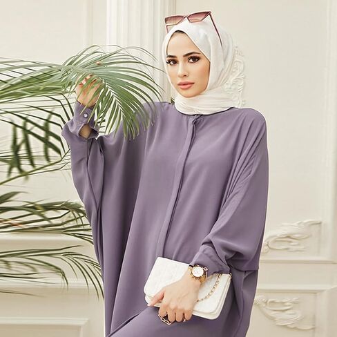 IKADEX نساء كم جناح الخفاش عباية زر فضفاض مناسب طويل ماكسي فستان إسلامي قفطان صلاة in Kuwait