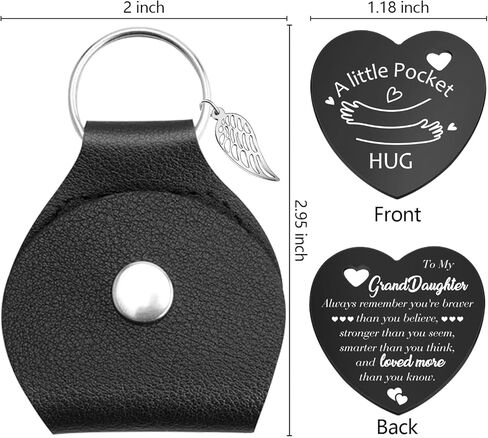 جيب عناق لحفيدتي، رمز على شكل قلب من الفولاذ المقاوم للصدأ باللون الأسود على الوجهين مع حقيبة جلدية هدية عيد ميلاد للحفيدات من عائلة الأجداد in Kuwait