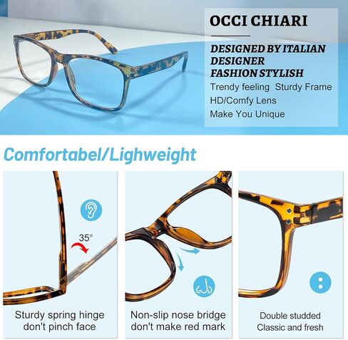 OCCI CHIARI Reading Glasses Men Fashion Rectangle Readers(1.0 1.25 1.5 1.75 2.0 2.25 2.5 2.75 3.0 3.5 4.0 5.0 6.0) in Saudi Arabia