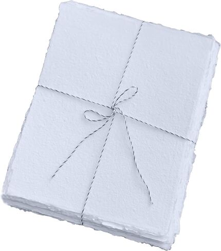 300 GSM / 25 Sheets - Handmade Deckle Edge Blank Drawing Watercolor Paper - Mixed Media Loose Leaf Paper - Cotton Rag Handmade Paper for Invitations/Crafts/Artists (6 inches X 4 inches, Off White) in Saudi Arabia
