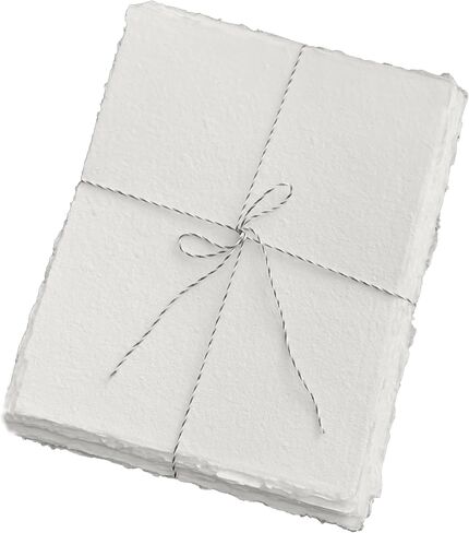 300 GSM / 25 Sheets - Handmade Deckle Edge Blank Drawing Watercolor Paper - Mixed Media Loose Leaf Paper - Cotton Rag Handmade Paper for Invitations/Crafts/Artists (6 inches X 4 inches, Off White) in Saudi Arabia