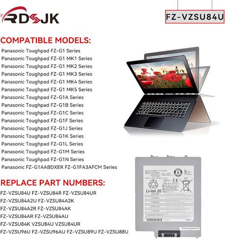 FZ-VZSU84U FZ-VZSU84R FZ-VZSU84K FZ-VZSU88U FZ-VZSU89U FZ-VZSU96U بطارية الكمبيوتر المحمول لباناسونيك Toughpad FZ-G1 سلسلة FZ-VZSU84A2K FZ-VZSU84A2R FZ-VZSU84A2U FZ-VZSU84AK FZ-VZSU84AR FZ -VZSU84AU VZSU84U in Saudi Arabia