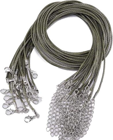 Decoendiy 50pcs Colorful Waxed Necklace Cord Rope, 1.5mm 20'' Adjustable Necklace String Chain with Lobster Claw Clasp for Pendants DIY Jewelry Making, Braided Waist Chain Body Chain (Army Green) in Saudi Arabia