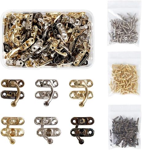 OLYCRAFT 60PCS Antique Right Latch Hook Hasp Wood Jewelry Box Latch Hook Clasp 3-Color Swing Arm Lock Clasp with Replacement 60pcs Screws for Jewelry Box Cabinet - Antique Bronze, Gold, Platinum in Saudi Arabia