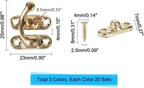 OLYCRAFT 60PCS Antique Right Latch Hook Hasp Wood Jewelry Box Latch Hook Clasp 3-Color Swing Arm Lock Clasp with Replacement 60pcs Screws for Jewelry Box Cabinet - Antique Bronze, Gold, Platinum in Saudi Arabia