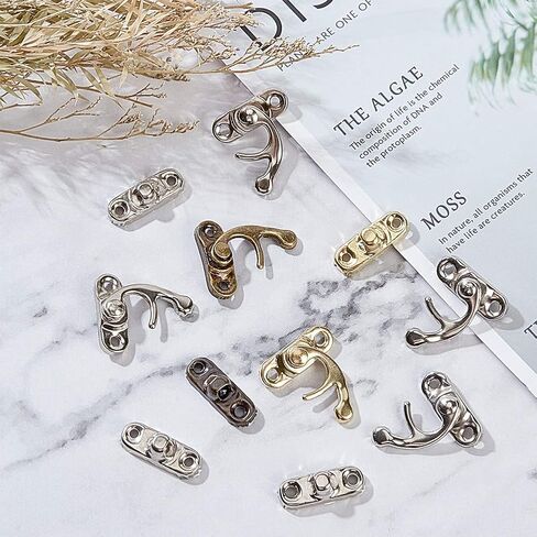 OLYCRAFT 60PCS Antique Right Latch Hook Hasp Wood Jewelry Box Latch Hook Clasp 3-Color Swing Arm Lock Clasp with Replacement 60pcs Screws for Jewelry Box Cabinet - Antique Bronze, Gold, Platinum in Saudi Arabia