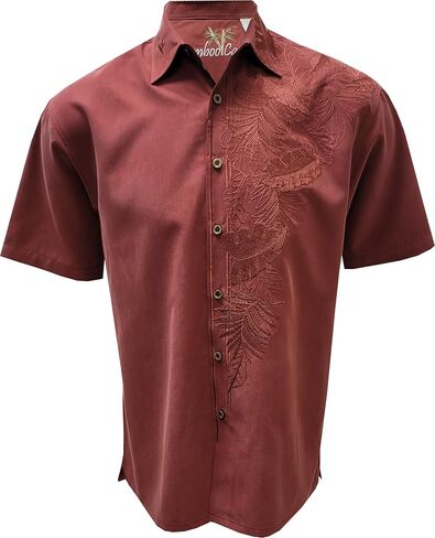 Bamboo Cay Mens Short Sleeve Island Leaf Nation Casual Embroidered Woven Shirt in Saudi Arabia