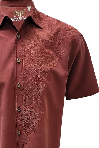 Bamboo Cay Mens Short Sleeve Island Leaf Nation Casual Embroidered Woven Shirt in Saudi Arabia