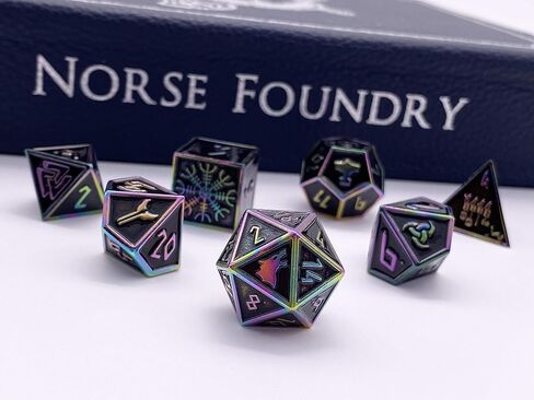 مجموعة Norse Foundry مكونة من 7 قطع من سلسلة Rust Monster Norse نرد متعدد السطوح معدني بالكامل ألعاب الرياضيات RPG DND Pathfinder in Kuwait