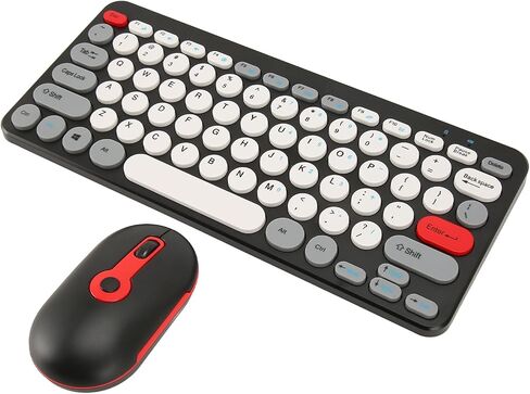Keyboard and Mouse Combo, Cute Retro Typewriter Keyboard with Round Key, 78 Keys, USB Cute Mouse for Desktop, Laptop and Computer (Black) in Saudi Arabia