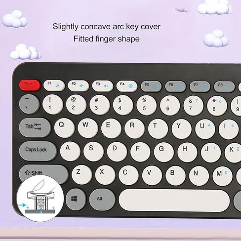 Keyboard and Mouse Combo, Cute Retro Typewriter Keyboard with Round Key, 78 Keys, USB Cute Mouse for Desktop, Laptop and Computer (Black) in Saudi Arabia