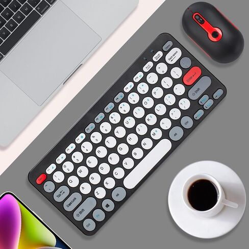 Keyboard and Mouse Combo, Cute Retro Typewriter Keyboard with Round Key, 78 Keys, USB Cute Mouse for Desktop, Laptop and Computer (Black) in Saudi Arabia
