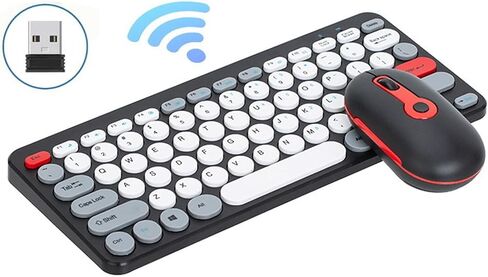 Keyboard and Mouse Combo, Cute Retro Typewriter Keyboard with Round Key, 78 Keys, USB Cute Mouse for Desktop, Laptop and Computer (Black) in Saudi Arabia