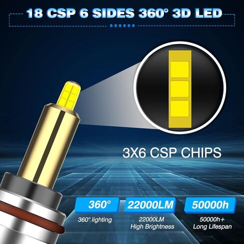 مصابيح LED NOVSIGHT 9012 360 درجة، 600% فائقة السطوع 22000LM 120W 9012 لمبة LED للضباب، 6500K توصيل وتشغيل أبيض بارد، حزمة من 2 in Kuwait