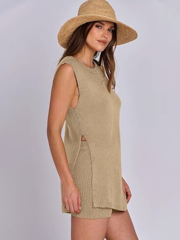 ANRABESS Women Summer 2 Piece Outfits Sleeveless Knit Sweater Top & Shorts Soft Lounge Sets Travel Beach 2024 Clothes in Saudi Arabia