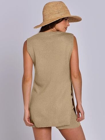 ANRABESS Women Summer 2 Piece Outfits Sleeveless Knit Sweater Top & Shorts Soft Lounge Sets Travel Beach 2024 Clothes in Saudi Arabia