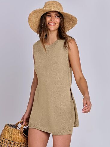 ANRABESS Women Summer 2 Piece Outfits Sleeveless Knit Sweater Top & Shorts Soft Lounge Sets Travel Beach 2024 Clothes in Saudi Arabia
