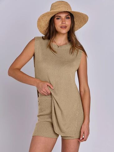 ANRABESS Women Summer 2 Piece Outfits Sleeveless Knit Sweater Top & Shorts Soft Lounge Sets Travel Beach 2024 Clothes in Saudi Arabia