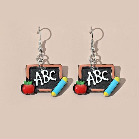 Creative Blackboard Book Pencil Ruler Dangle Earrings Funny Asymmetric Back to School Earrings for Women Girls Student Teacher Graduation Jewelry Gifts in Saudi Arabia