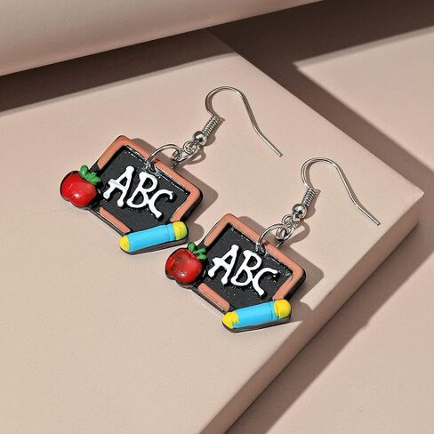 Creative Blackboard Book Pencil Ruler Dangle Earrings Funny Asymmetric Back to School Earrings for Women Girls Student Teacher Graduation Jewelry Gifts in Saudi Arabia