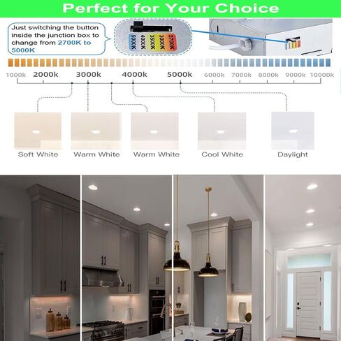 Dimmable LED Panel Lights, AC 110V-130V 9W 900LM Ultra-Thin 4 Inch LED Recessed Light with Junction Box, 2700K/3000K/3500K/4000K/5000K Selectable, for Home and Commercial Lighting (Square) in Kuwait