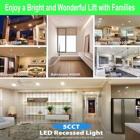 Dimmable LED Panel Lights, AC 110V-130V 9W 900LM Ultra-Thin 4 Inch LED Recessed Light with Junction Box, 2700K/3000K/3500K/4000K/5000K Selectable, for Home and Commercial Lighting (Square) in Kuwait