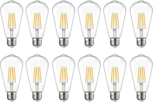 6 Packs ST58 LED Edison Bulbs, 4 Watt Vintage Light Bulbs Equivalent to 40 Watts, 2700K Warm White Antique Decorative Light Bulbs, 90+ CRI, 480 Lumens E26 Base LED Bulbs, Clear Glass, Dimmable in Saudi Arabia