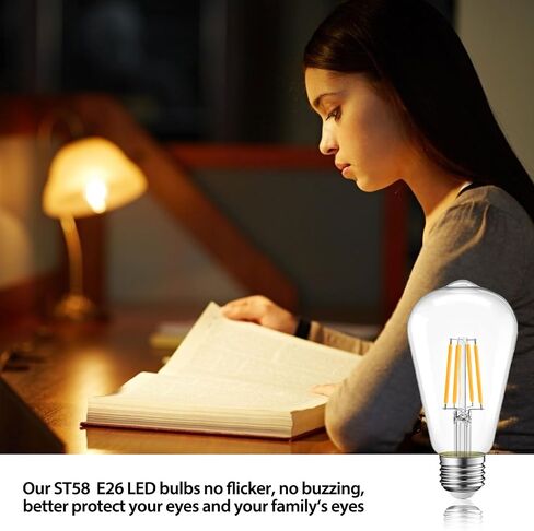 6 Packs ST58 LED Edison Bulbs, 4 Watt Vintage Light Bulbs Equivalent to 40 Watts, 2700K Warm White Antique Decorative Light Bulbs, 90+ CRI, 480 Lumens E26 Base LED Bulbs, Clear Glass, Dimmable in Saudi Arabia