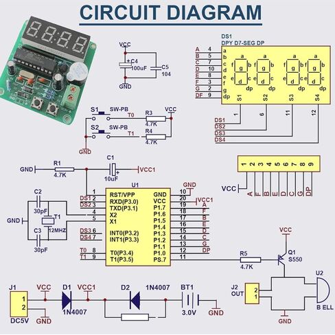 4 بت ساعة إلكترونية رقمية لتقوم بها بنفسك مجموعات MCU ساعة رقمية PCB لحام ممارسة مجلس أجزاء الساعة مكونات للمناهج الدراسية ممارسة اللحام in Kuwait