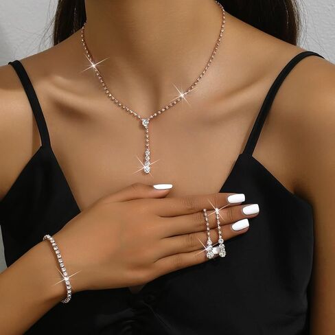 CSIYANJRY99 Prom Jewelry Sets Rhinestone Crystal Bride Statement Choker Necklace Bracelet Earrings Set for Party Wedding Jewelry Sets for Brides Bridesmaid for Prom Dresses 2024 in Saudi Arabia